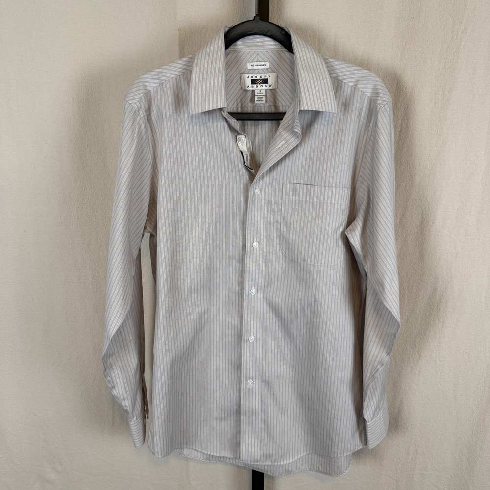 NEW Joseph Abboud Mens Dress Shirt 15 32 33 No‎ Wrinkles Cotton Tan Striped
